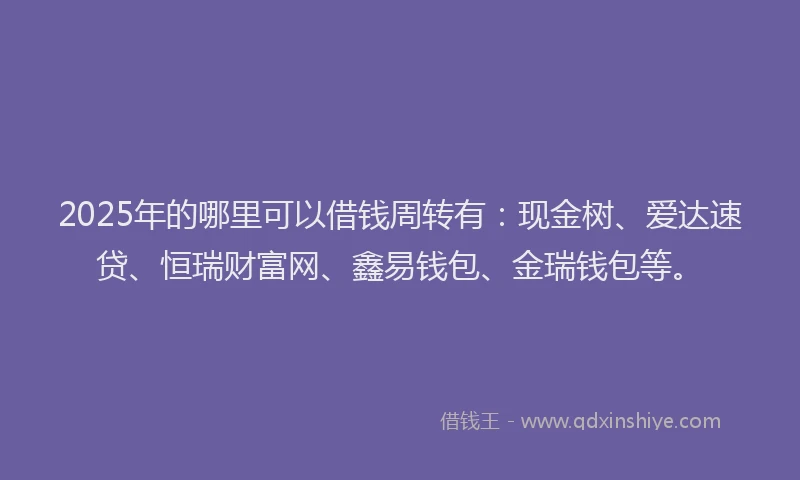 2025年的哪里可以借钱周转有：现金树、爱达速贷、恒瑞财富网、鑫易钱包、金瑞钱包等。
