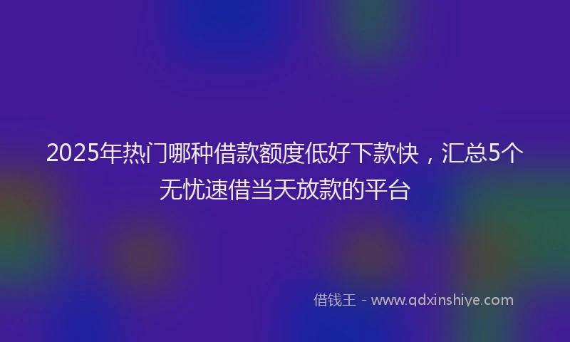 2025年热门哪种借款额度低好下款快，汇总5个无忧速借当天放款的平台