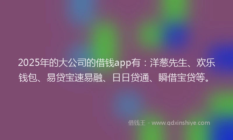 2025年的大公司的借钱app有：洋葱先生、欢乐钱包、易贷宝速易融、日日贷通、瞬借宝贷等。