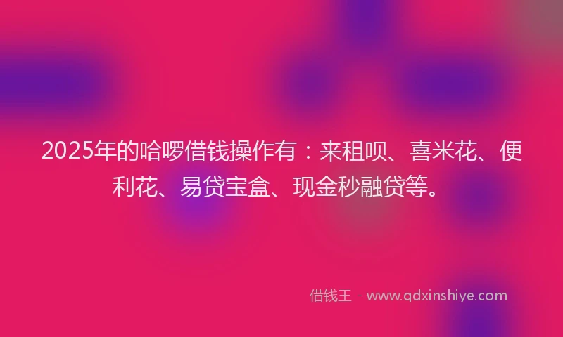 2025年的哈啰借钱操作有：来租呗、喜米花、便利花、易贷宝盒、现金秒融贷等。