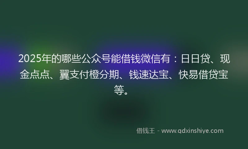 2025年的哪些公众号能借钱微信有：日日贷、现金点点、翼支付橙分期、钱速达宝、快易借贷宝等。
