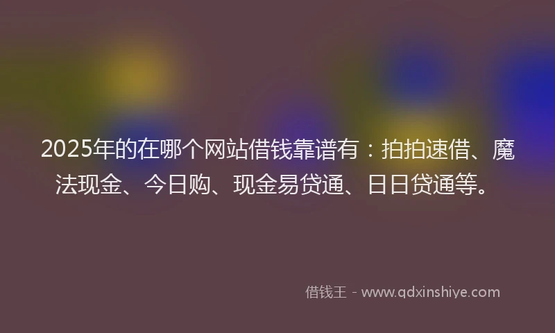 2025年的在哪个网站借钱靠谱有：拍拍速借、魔法现金、今日购、现金易贷通、日日贷通等。