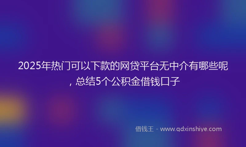 2025年热门可以下款的网贷平台无中介有哪些呢，总结5个公积金借钱口子