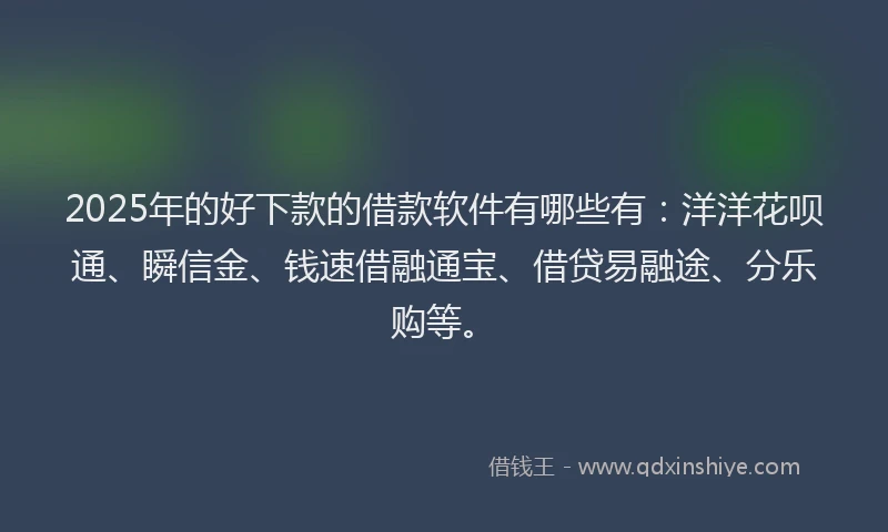 2025年的好下款的借款软件有哪些有：洋洋花呗通、瞬信金、钱速借融通宝、借贷易融途、分乐购等。