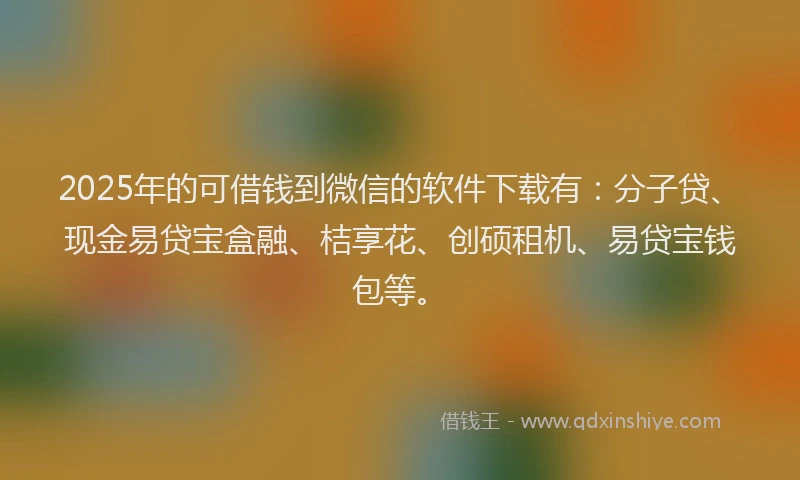 2025年的可借钱到微信的软件下载有：分子贷、现金易贷宝盒融、桔享花、创硕租机、易贷宝钱包等。