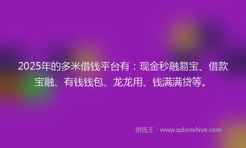 2025年的多米借钱平台有：现金秒融易宝、借款宝融、有钱钱包、龙龙用、钱满满贷等。