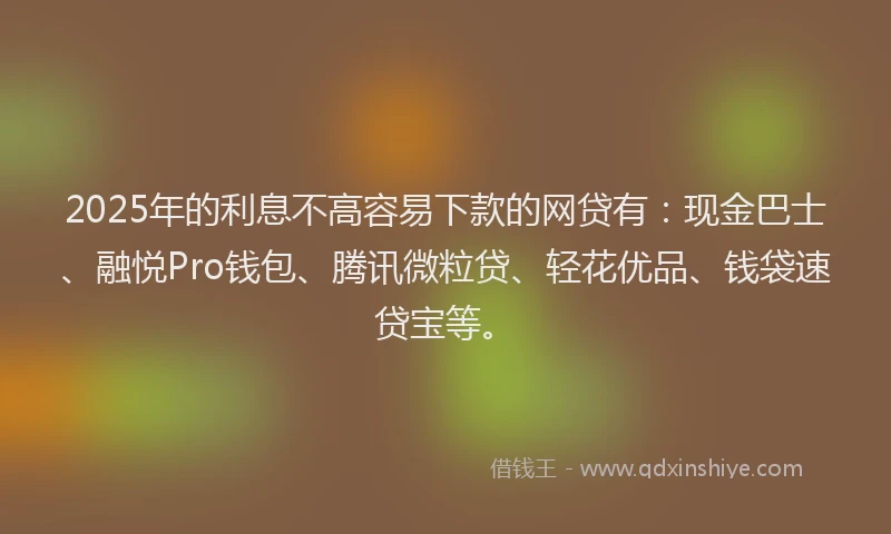 2025年的利息不高容易下款的网贷有：现金巴士、融悦Pro钱包、腾讯微粒贷、轻花优品、钱袋速贷宝等。