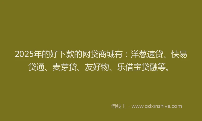 2025年的好下款的网贷商城有：洋葱速贷、快易贷通、麦芽贷、友好物、乐借宝贷融等。