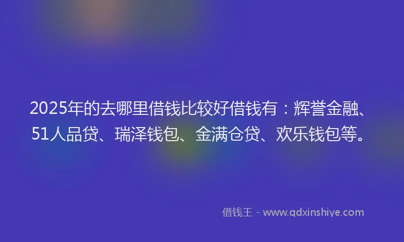 2025年的去哪里借钱比较好借钱有:辉誉金融、51人品贷、瑞泽钱包、金满仓贷、欢乐钱包等。