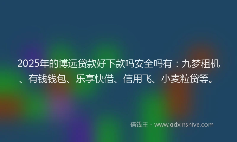 2025年的博远贷款好下款吗安全吗有：九梦租机、有钱钱包、乐享快借、信用飞、小麦粒贷等。
