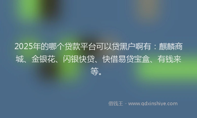 2025年的哪个贷款平台可以贷黑户啊有：麒麟商城、金银花、闪银快贷、快借易贷宝盒、有钱来等。