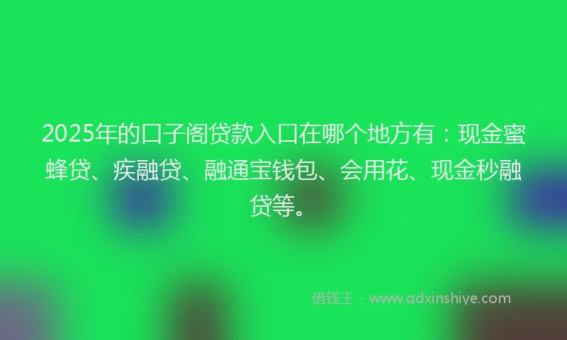 2025年的口子阁贷款入口在哪个地方有：现金蜜蜂贷、疾融贷、融通宝钱包、会用花、现金秒融贷等。