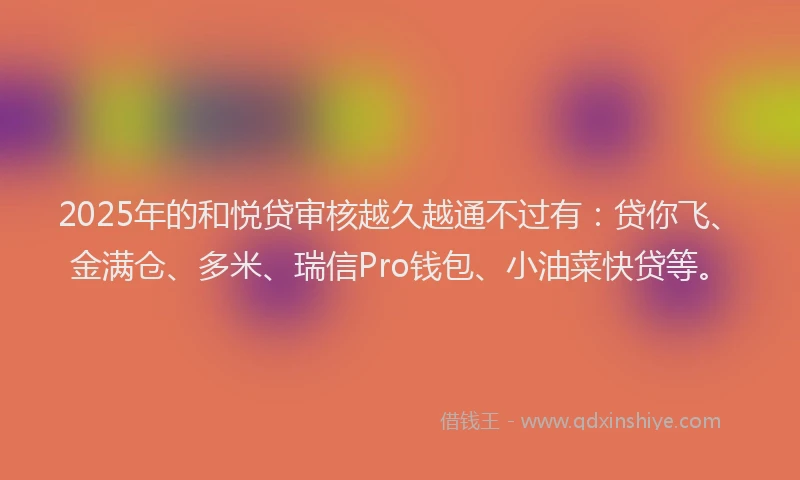 2025年的和悦贷审核越久越通不过有：贷你飞、金满仓、多米、瑞信Pro钱包、小油菜快贷等。