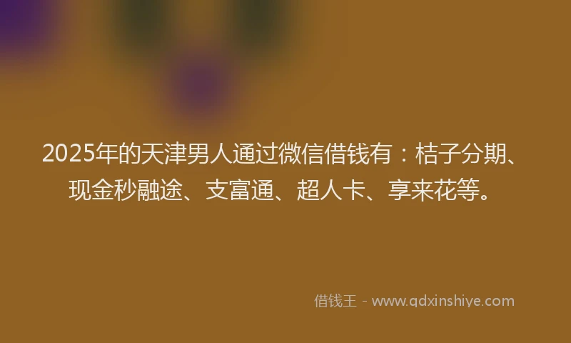 2025年的天津男人通过微信借钱有：桔子分期、现金秒融途、支富通、超人卡、享来花等。