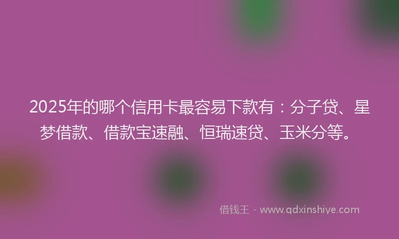 2025年的哪个信用卡最容易下款有：分子贷、星梦借款、借款宝速融、恒瑞速贷、玉米分等。
