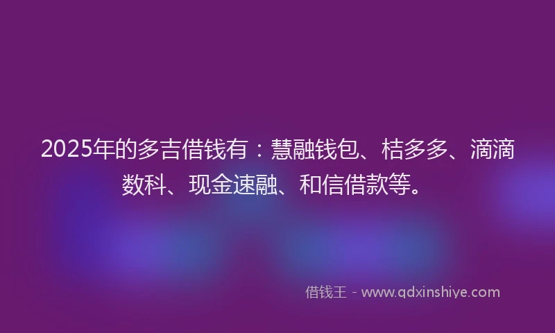 2025年的多吉借钱有：慧融钱包、桔多多、滴滴数科、现金速融、和信借款等。