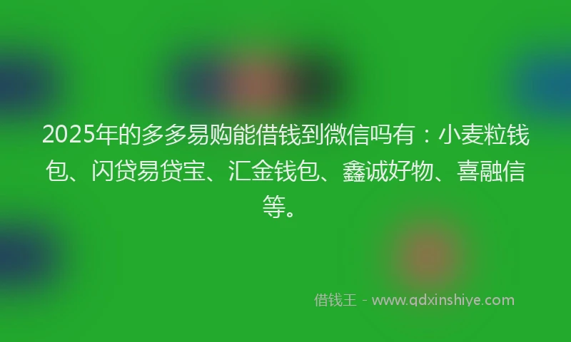 2025年的多多易购能借钱到微信吗有：小麦粒钱包、闪贷易贷宝、汇金钱包、鑫诚好物、喜融信等。