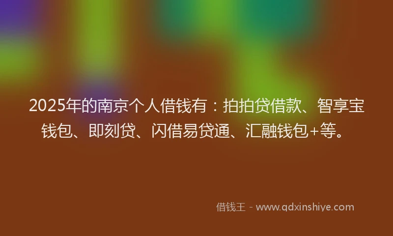 2025年的南京个人借钱有：拍拍贷借款、智享宝钱包、即刻贷、闪借易贷通、汇融钱包+等。