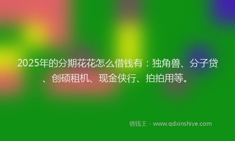 2025年的分期花花怎么借钱有：独角兽、分子贷、创硕租机、现金侠行、拍拍用等。