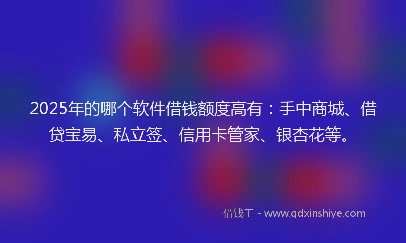2025年的哪个软件借钱额度高有：手中商城、借贷宝易、私立签、信用卡管家、银杏花等。