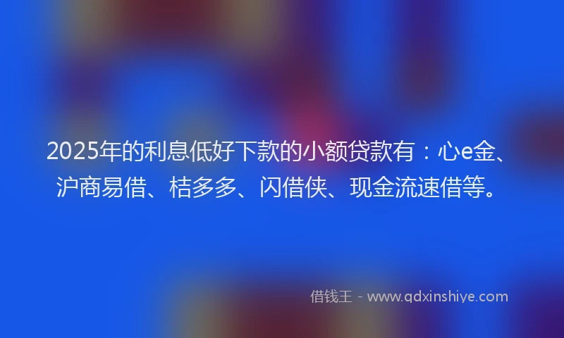 2025年的利息低好下款的小额贷款有：心e金、沪商易借、桔多多、闪借侠、现金流速借等。