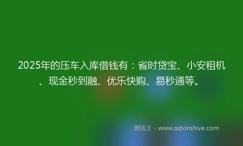 2025年的压车入库借钱有：省时贷宝、小安租机、现金秒到融、优乐快购、易秒通等。