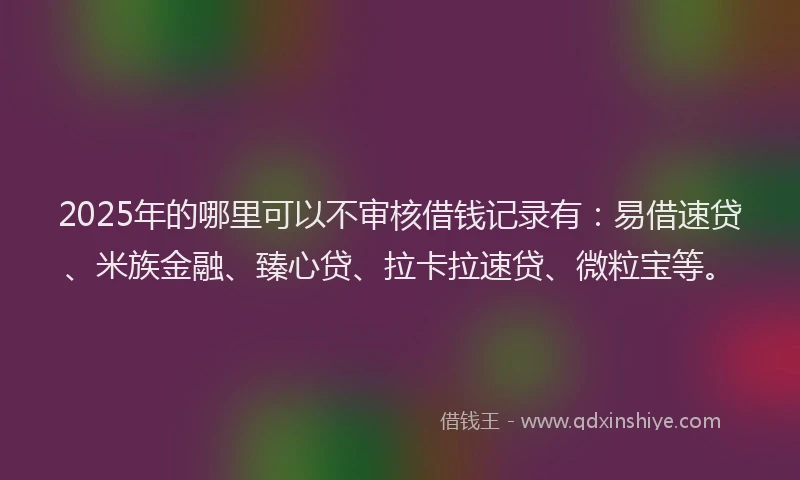 2025年的哪里可以不审核借钱记录有：易借速贷、米族金融、臻心贷、拉卡拉速贷、微粒宝等。