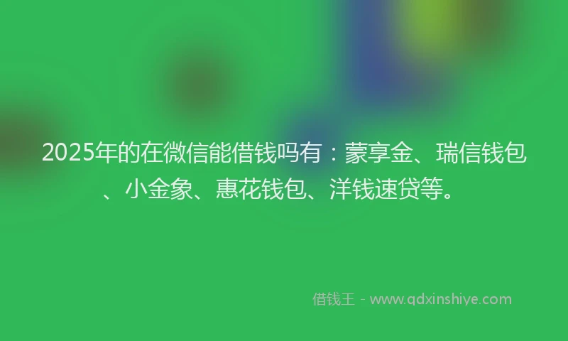 2025年的在微信能借钱吗有：蒙享金、瑞信钱包、小金象、惠花钱包、洋钱速贷等。