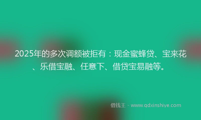 2025年的多次调额被拒有：现金蜜蜂贷、宝来花、乐借宝融、任意下、借贷宝易融等。