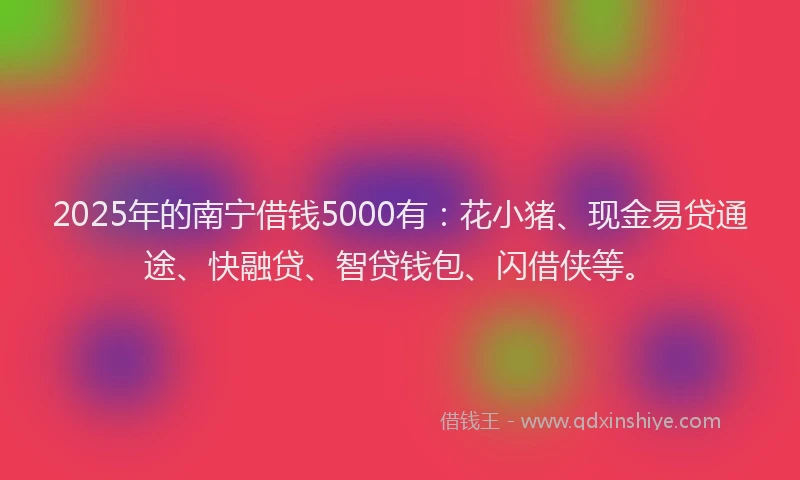 2025年的南宁借钱5000有：花小猪、现金易贷通途、快融贷、智贷钱包、闪借侠等。