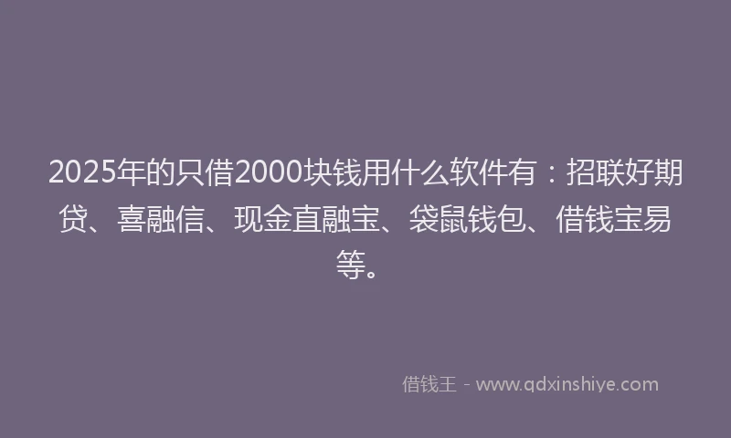 2025年的只借2000块钱用什么软件有：招联好期贷、喜融信、现金直融宝、袋鼠钱包、借钱宝易等。
