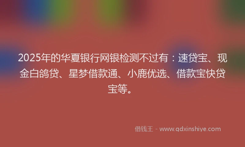 2025年的华夏银行网银检测不过有：速贷宝、现金白鸽贷、星梦借款通、小鹿优选、借款宝快贷宝等。