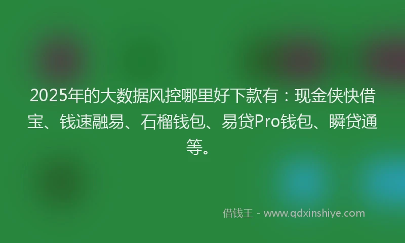 2025年的大数据风控哪里好下款有：现金侠快借宝、钱速融易、石榴钱包、易贷Pro钱包、瞬贷通等。