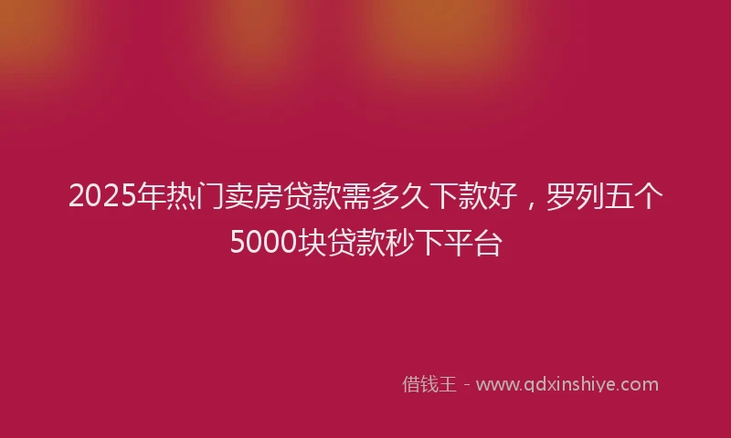 2025年热门卖房贷款需多久下款好，罗列五个5000块贷款秒下平台