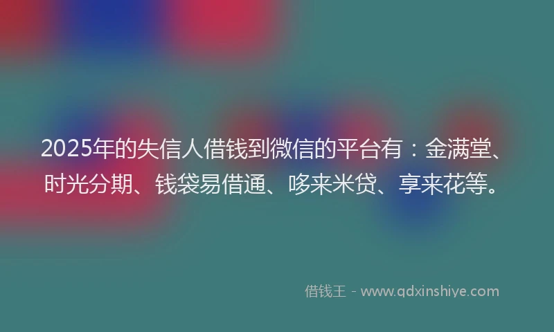 2025年的失信人借钱到微信的平台有：金满堂、时光分期、钱袋易借通、哆来米贷、享来花等。