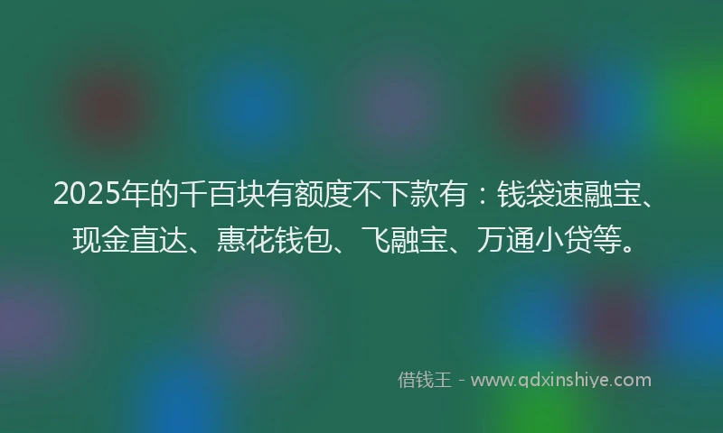 2025年的千百块有额度不下款有：钱袋速融宝、现金直达、惠花钱包、飞融宝、万通小贷等。