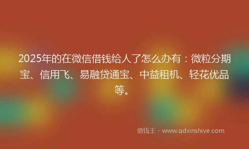 2025年的在微信借钱给人了怎么办有：微粒分期宝、信用飞、易融贷通宝、中益租机、轻花优品等。