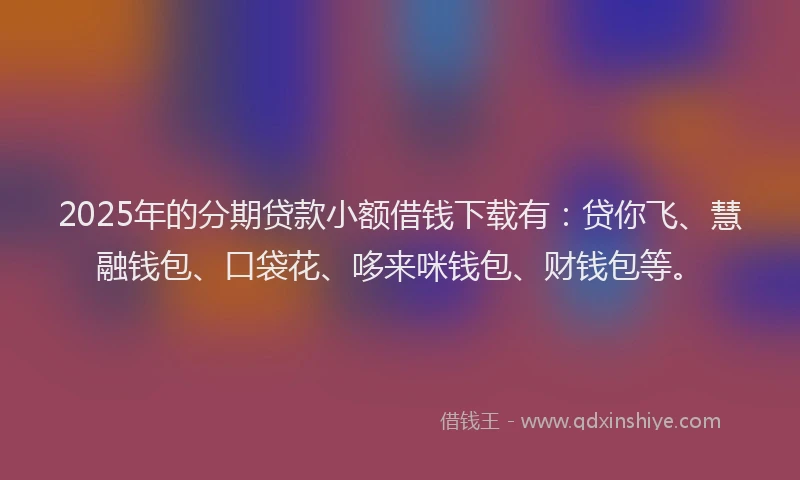 2025年的分期贷款小额借钱下载有：贷你飞、慧融钱包、口袋花、哆来咪钱包、财钱包等。