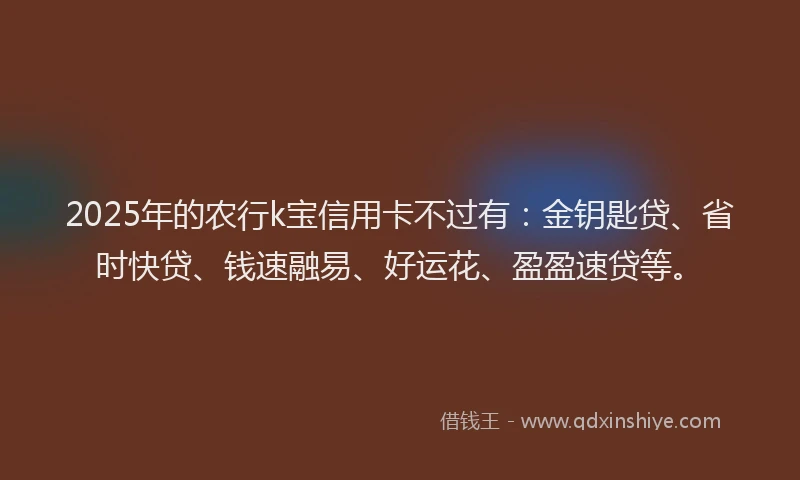 2025年的农行k宝信用卡不过有：金钥匙贷、省时快贷、钱速融易、好运花、盈盈速贷等。