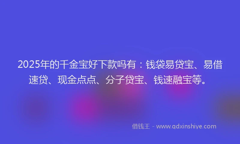 2025年的千金宝好下款吗有：钱袋易贷宝、易借速贷、现金点点、分子贷宝、钱速融宝等。