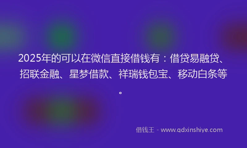 2025年的可以在微信直接借钱有：借贷易融贷、招联金融、星梦借款、祥瑞钱包宝、移动白条等。