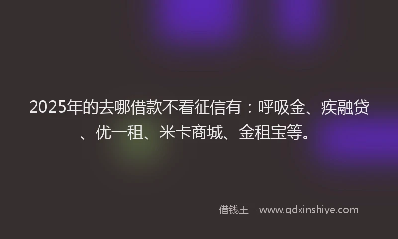 2025年的去哪借款不看征信有：呼吸金、疾融贷、优一租、米卡商城、金租宝等。