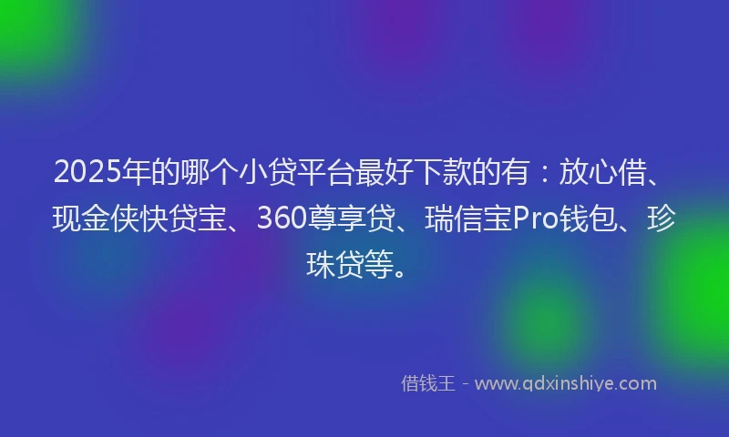 2025年的哪个小贷平台最好下款的有：放心借、现金侠快贷宝、360尊享贷、瑞信宝Pro钱包、珍珠贷等。