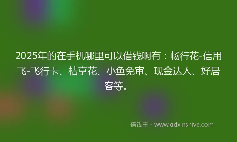 2025年的在手机哪里可以借钱啊有:畅行花-信用飞-飞行卡、桔享花、小鱼免审、现金达人、好居客等。