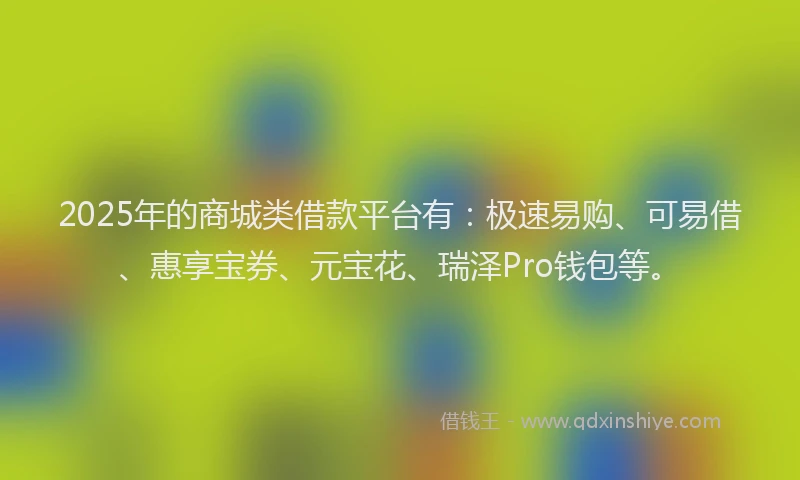 2025年的商城类借款平台有：极速易购、可易借、惠享宝券、元宝花、瑞泽Pro钱包等。