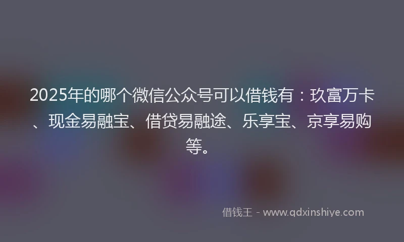 2025年的哪个微信公众号可以借钱有：玖富万卡、现金易融宝、借贷易融途、乐享宝、京享易购等。
