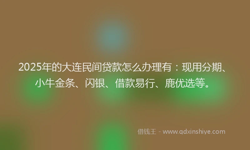 2025年的大连民间贷款怎么办理有：现用分期、小牛金条、闪银、借款易行、鹿优选等。