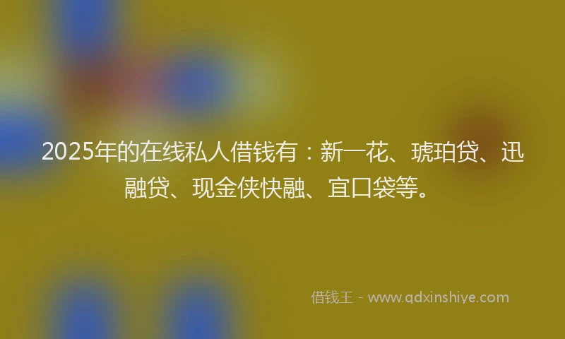 2025年的在线私人借钱有：新一花、琥珀贷、迅融贷、现金侠快融、宜口袋等。