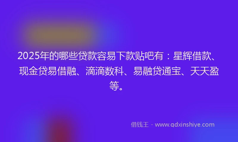2025年的哪些贷款容易下款贴吧有:星辉借款、现金贷易借融、滴滴数科、易融贷通宝、天天盈等。