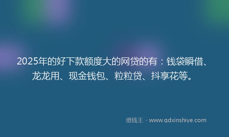 2025年的好下款额度大的网贷的有：钱袋瞬借、龙龙用、现金钱包、粒粒贷、抖享花等。